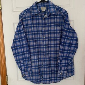 L.L. Bean Blue and White Plaid Men's Shirt